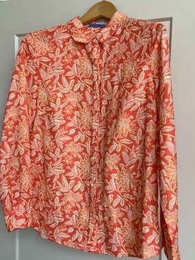 Coral Floral Button-Front Blouse by Unbranded